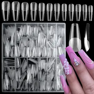 600pc Long Coffin Fake Nail Tips Clear Press on Nails Coffin False Nails Full Cover Soft Gel Nail Tips Long Acrylic Nail Artificial Fingernail for Salon & Home Gel Nail Extension