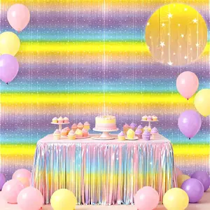 Pastel Rainbow Fringe Curtain Party Backdrop (2 Packs), 3.3x8.2ft/1x2.5m Fringe Curtain Pastel Backdrop Rainbow Party Streamers Photo Booth Prop for Birthday Easter  Shower Party Decor