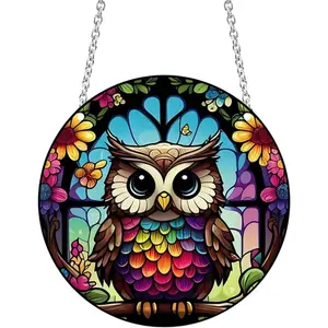 Owl Acrylic Window Hangings Yard Ornament Acrylic Wall Stained Panels Decor Window Art Decor for Bedroom Office Garden Kitchen