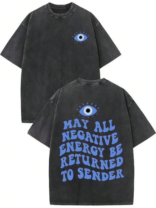 Evil Eye Energy Shield T-Shirt, TikTok Shop Black Friday Holiday Gift for Men and Women, Matching Couple Set, Washed Short Sleeve Loose Soft 100% Cotton Streetwear, Unisex Casual Clothing