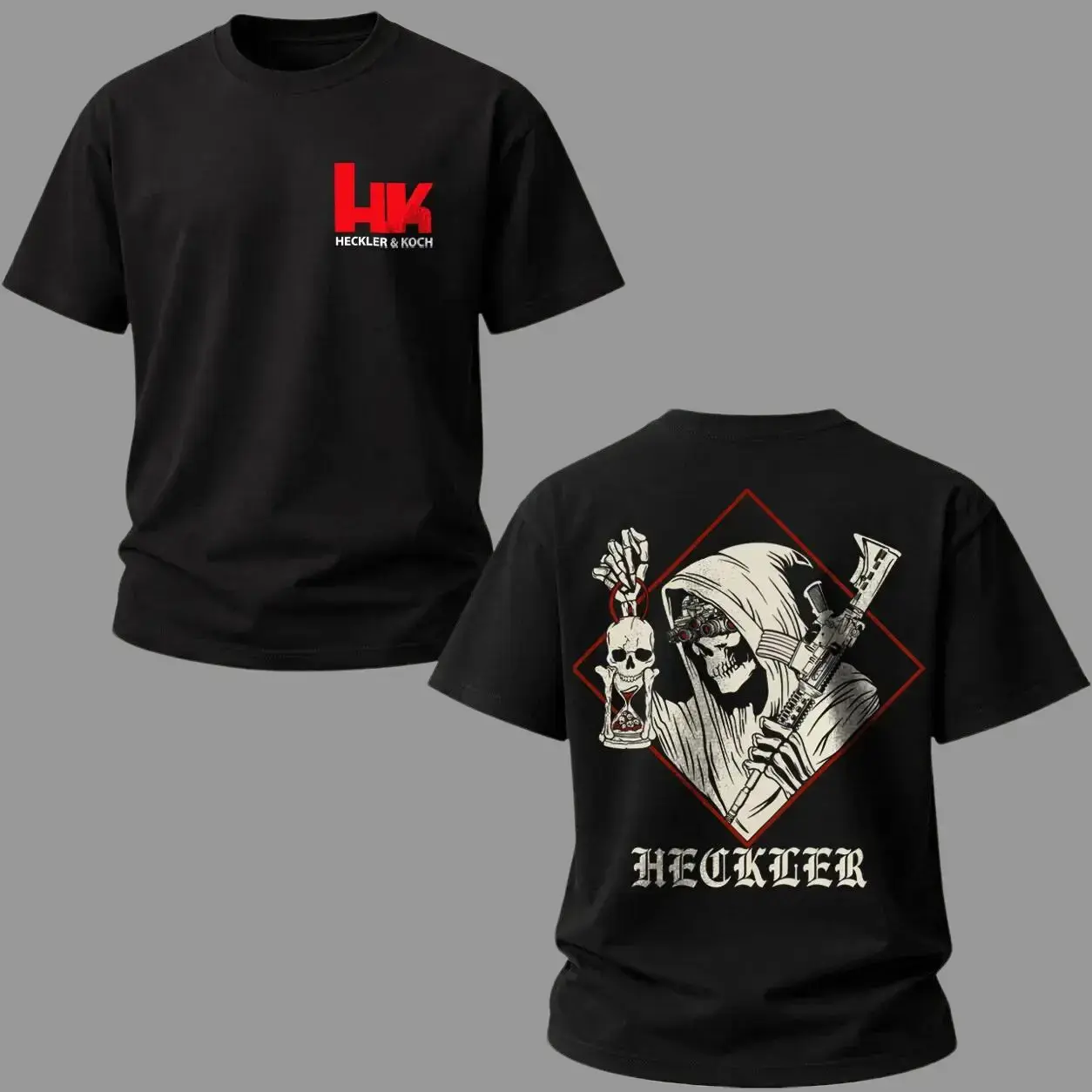 🟩 💀 Heckler & Koch HK Tactical Grim Reaper Shirt Military Skull Graphic Tee Dark Operator Apparel Tactical Lifestyle Shirt Veteran Gift For Gun Enthusiasts Range Day Fans And Military Supporters