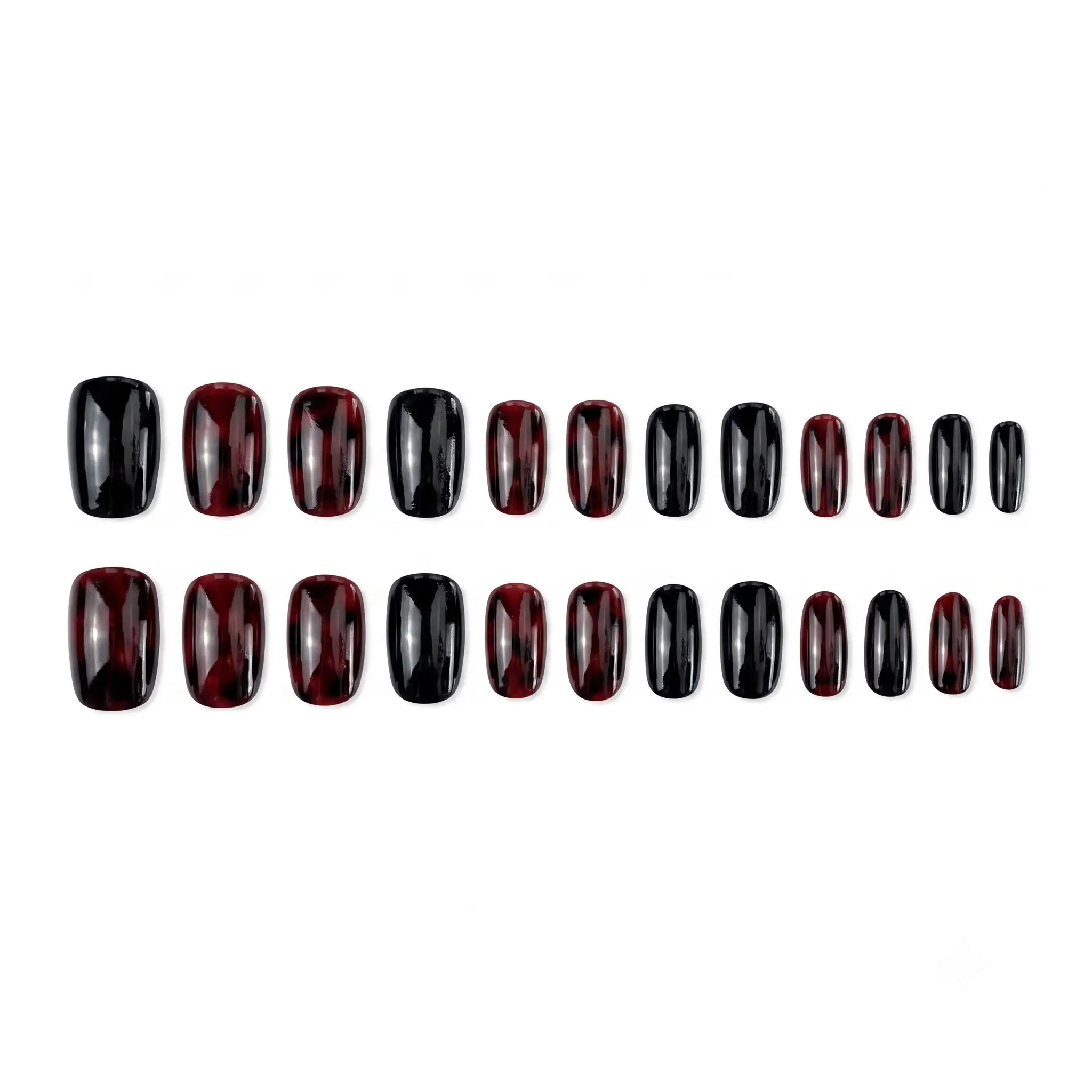Zatvios Dark Red Ombre Short Press On Nails – Easy Glossy Wear for Daily Style