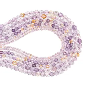 Natural Ametrine Quartz Gemstone 2/3/4MM Tiny Faceted Beads 15.5inch for Jewelry Making Bracelet Necklace DIY Handmade Semi-Precious Stone