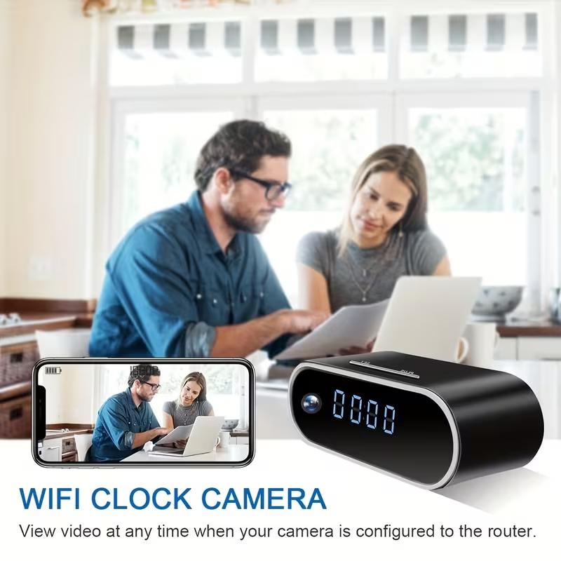 Mother's Day Gift:WiFi Security Camera - Wireless Camera Clock with 64GB Card, Night Vision, Motion Detection, Loop Recording, 2.4GHz WiFi Connection, Lithium Battery Powered, Remote Live Viewing, Ideal for Home, Office, Warehouse Monitoring