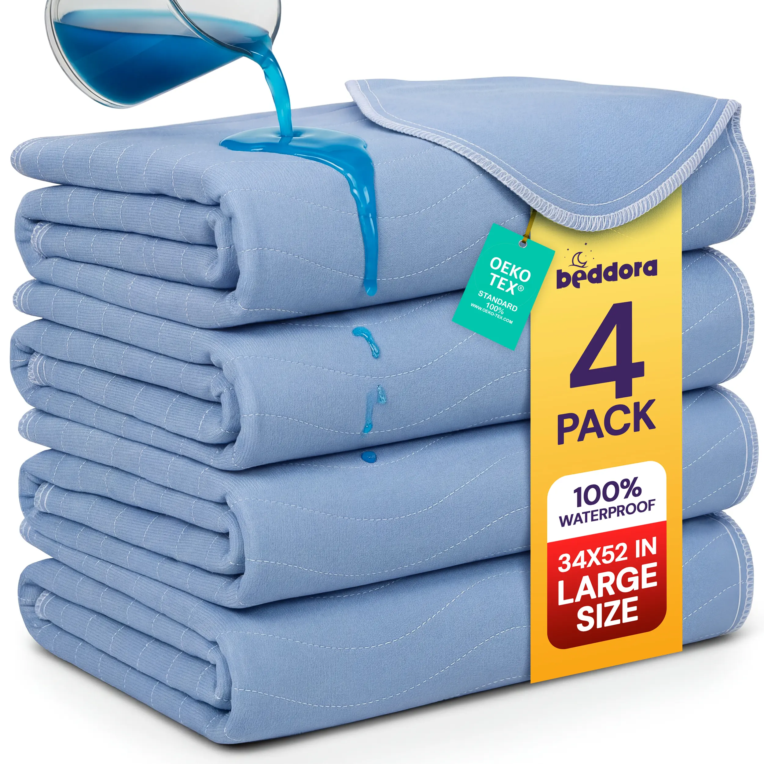 UltraShield Premium Disposable Underpads, Blue, Pack of 4 – Maximum Absorbency Waterproof Bed Protection Pads
