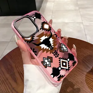 Phone Case for iPhone 17 16 Plus 15 Pro Max 14 13 12 11 Western Elements Bullhead Pattern Non-Yellowing Shockproof Soft Silicone Transparent Cover iPhone case