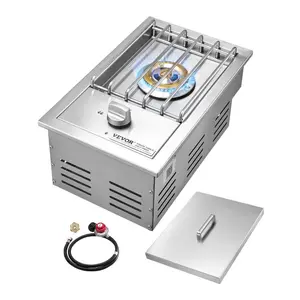 VEVOR Single Grilling Side Burner, 15, 000BTU Liquid Propane Side Burner for Outdoor Kitchen, Convertible to Natural Gas, 304 Stainless Steel Built-in Single Grill Burners for BBQ Grill Island