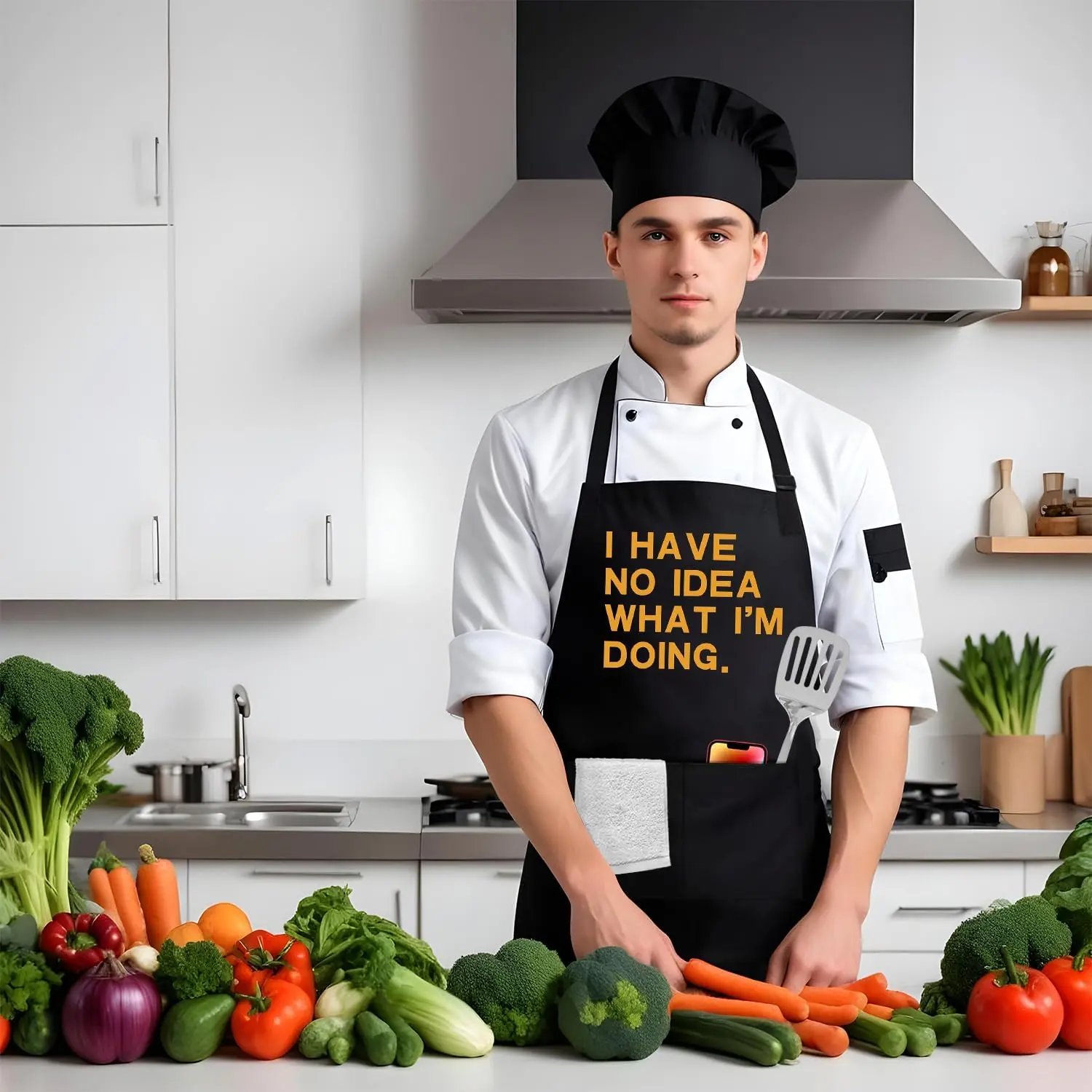 I Have No Idea What I'm Doing,Funny Chef Apron,Funny Aprons for Women Men with 2 Tool Pockets,Waterproof and OilProof,Fun BBQ Baking Grilling Kitchen Apron