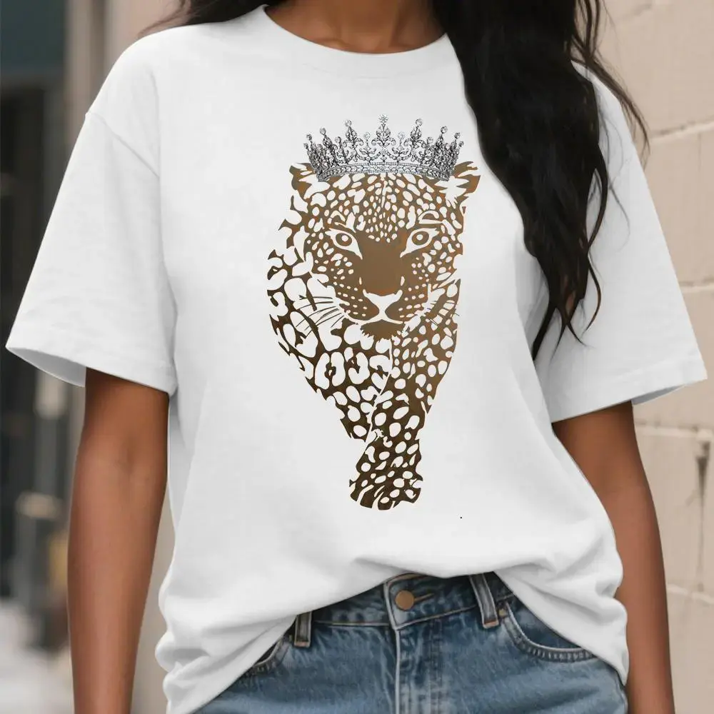 Fashion Leopard Graphic print crown pattern Tee Tshirt