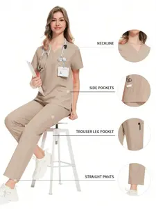Classic Nurse Scrubs Set for Women, Fitted Medical Workwear Uniform for Vet Clinic, Spa, Beauty & Nail Salon Professionals