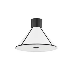 Forrest Semi-Flush Ceiling Light With Black Trim, White Linen Shade And Hand-Crafted Design