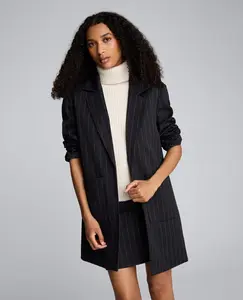 Pinstripe Patch Pocket Open Front Jacket