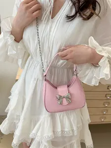 Y2K Bow Mini Crossbody Bag, Cute Silver Color Bow Shoulder Bag, Women's Trendy Daily Handbag, Casual Style, All Seasons