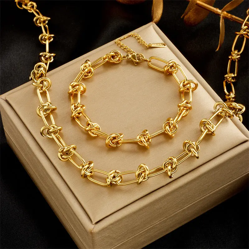 Unisex Classic Style Stainless Solid Multiple-Pieces Nudo Jewelry Set, Waterproof, Non-Tarnish