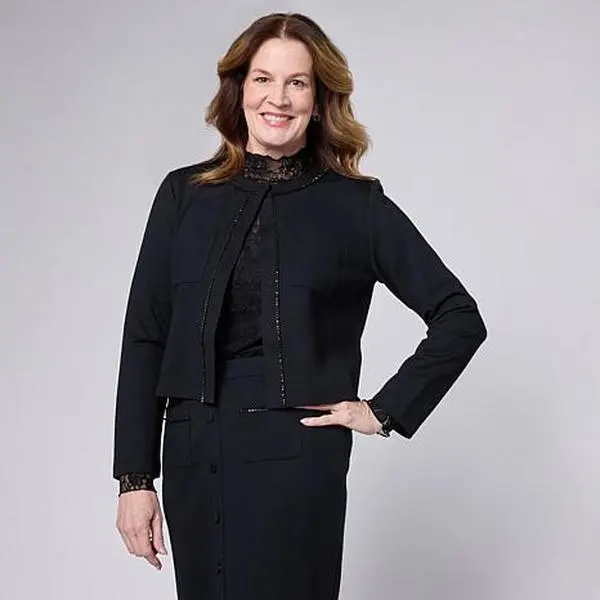 G by Giuliana Black Label Ponte di Roma Knit Beaded Jacket