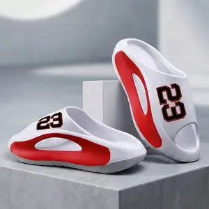 Men's EVA Slippers with No. 23 Print Soft Quick-Dry Easy On/Off Slides for Indoor & Outdoor Water-Resistant Non-Slip Summer Footwear Flipflop Black - Boy Playtime Walking Shoes Tsinelas slippers