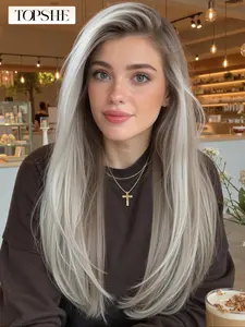 22 Inch Natural Curly Ombre Brown Blond Wig, Medium Length, Front Lace Synthetic Headband, High Temperature Fiber, Women Daily Wear, Lace Closure Wig