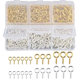 TOYMIS 400pcs Small Screw Pins Eye Pins Pendants for DIY Crafts Jewelry Making Results Supplies (Gold and Platinum, 3 Different Sizes)