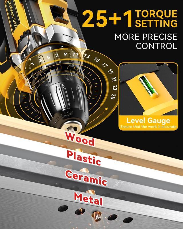 【BlackFriday】Cordless Drill Tool Set  21V Electric Power Drill with 2.0AhLithium-ion Battery and Charger–USB/Type-C Rechargeable, Portable, All-in-One DIY & Home Toolbox Kit,Blackfriday,Christmas Gift