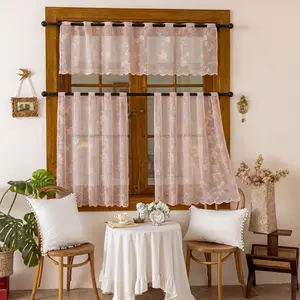 3&4 Panels Lace Window Curtains Warp Knitted Mesh Sheer Set with Lace Trim,  4 Pcs(26x36inch) 3 Pcs(52x18+26x36inch) Rod Pockets, Light Filtering Vintage Floral Small Window Drapes for Home Kitchen Decoration L46 822, Lace Curtains