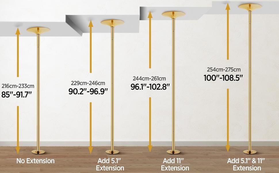 Yaheetech Professional 45mm Chrome Dance Pole with Adjustable Height & 2 Modes, Spinning Static Dancing Pole For Home, Height Adjustable 7'-9' H