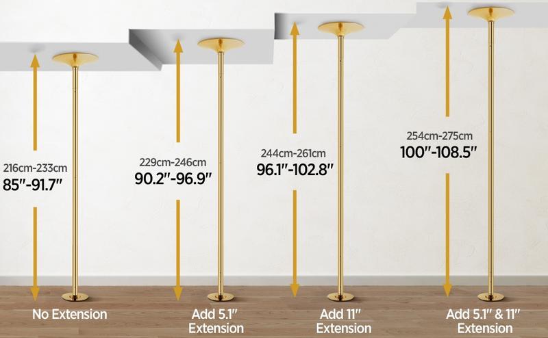 Yaheetech Professional 45mm Chrome Dance Pole with Adjustable Height & 2 Modes, Spinning Static Dancing Pole For Home, Height Adjustable 7'-9' H