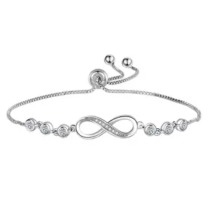 925 Sterling Silver Infinity Bracelet | CZ Adjustable Bolo Bracelet | Perfect Valentine's & Anniversary Gift for Her