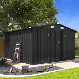 Aoxun Outdoor Metal Storage Shed with Base Lockable Door & Sloped Roof Weather Resistant Utility Shed for Garden Patio & Backyard Secure Practical