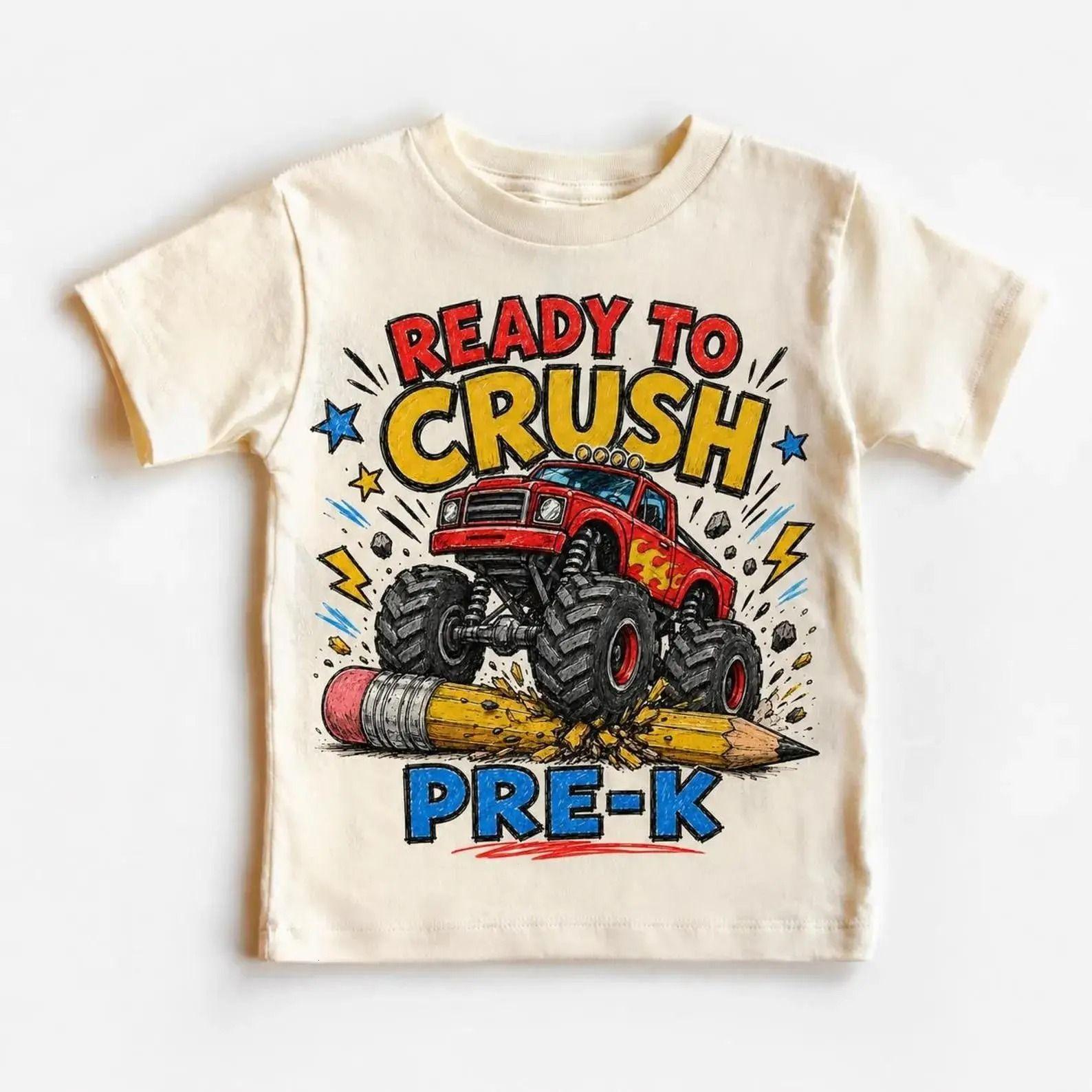 Youth and Adult Ready To Crush Monster Truck Pre-K Back To School Graphic Tee, Boys Gift For Kids, Apparel Made In The US – Tiny Trend Studio 17