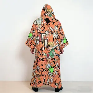 Pochita (from Chainsaw Man) character artwork. Flannel Home Robe – 670g ultra-soft, comfortable, and warm design, Inkhuas brand bathrobe.