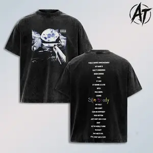 The Slim Shady LP Shirt – Vintage Washed Rap Album Graphic T Shirt, Full Tracklist Double Sided Print Tee, Retro Hip Hop Streetwear Oversized Heavyweight Cotton Shirt, Classic Slim Shady Music Merch, Gift for Rap Fans Men Women