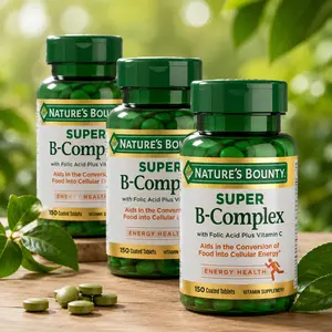 Natures Bounty Super B Complex Vitamins with Vitamin C and Folic Acid, Immune and Cellular Energy Support Supplement, Daily Wellness Formula, 150 Tablets