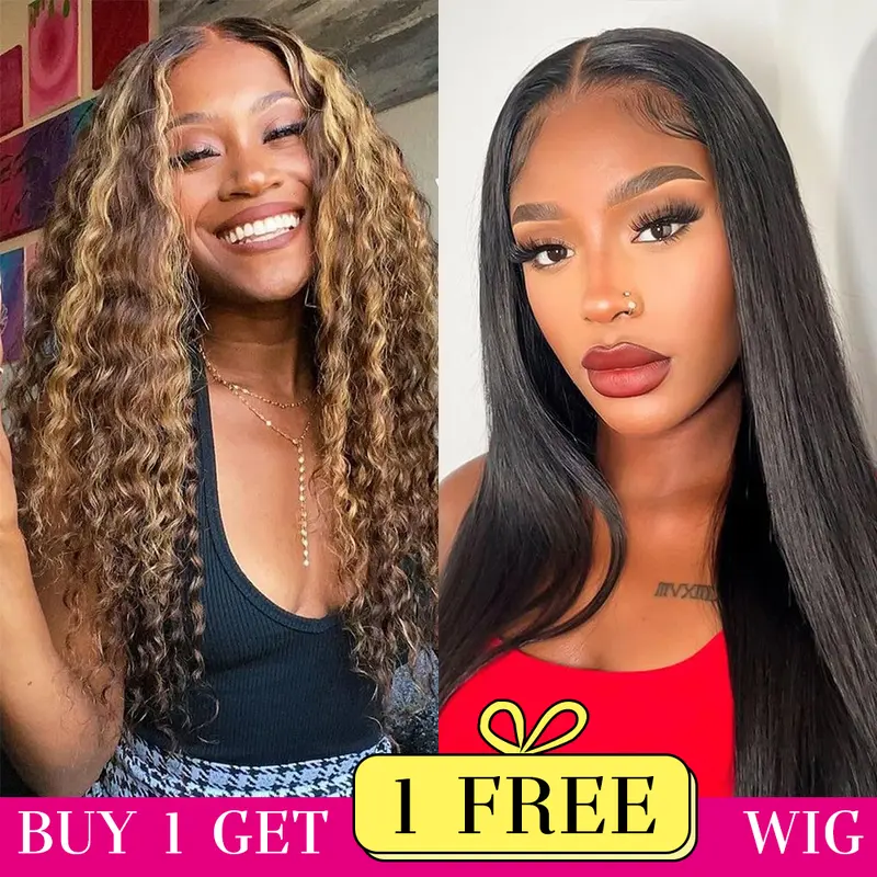 [Combo sale 22"&22"]buy 1 get 2 wig"22 lnch 13x4 Jerry curly 4/27 Hair Lace Front Wigs +13x4 22lnch Body wave Human Hair Hair Pre Plucked HD TransparentLaceFrontalHuman Hair Wigs 180% Density