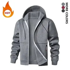 Men’s fleece hoodie for winter—thick, warm, comfortable, featuring a large pocket, ribbed cuffs, and a hem; suitable for shopping, work, travel, outdoor running, and sports.