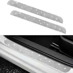 NETEPEM Bling Car Door Sill Protector 2PCS Car Door Edge Guard Rhinestones Door Threshold Protection 23.62x1.96 inch Anti-Scratch Strip Sticker Universal Bling Car Accessories(Silver)