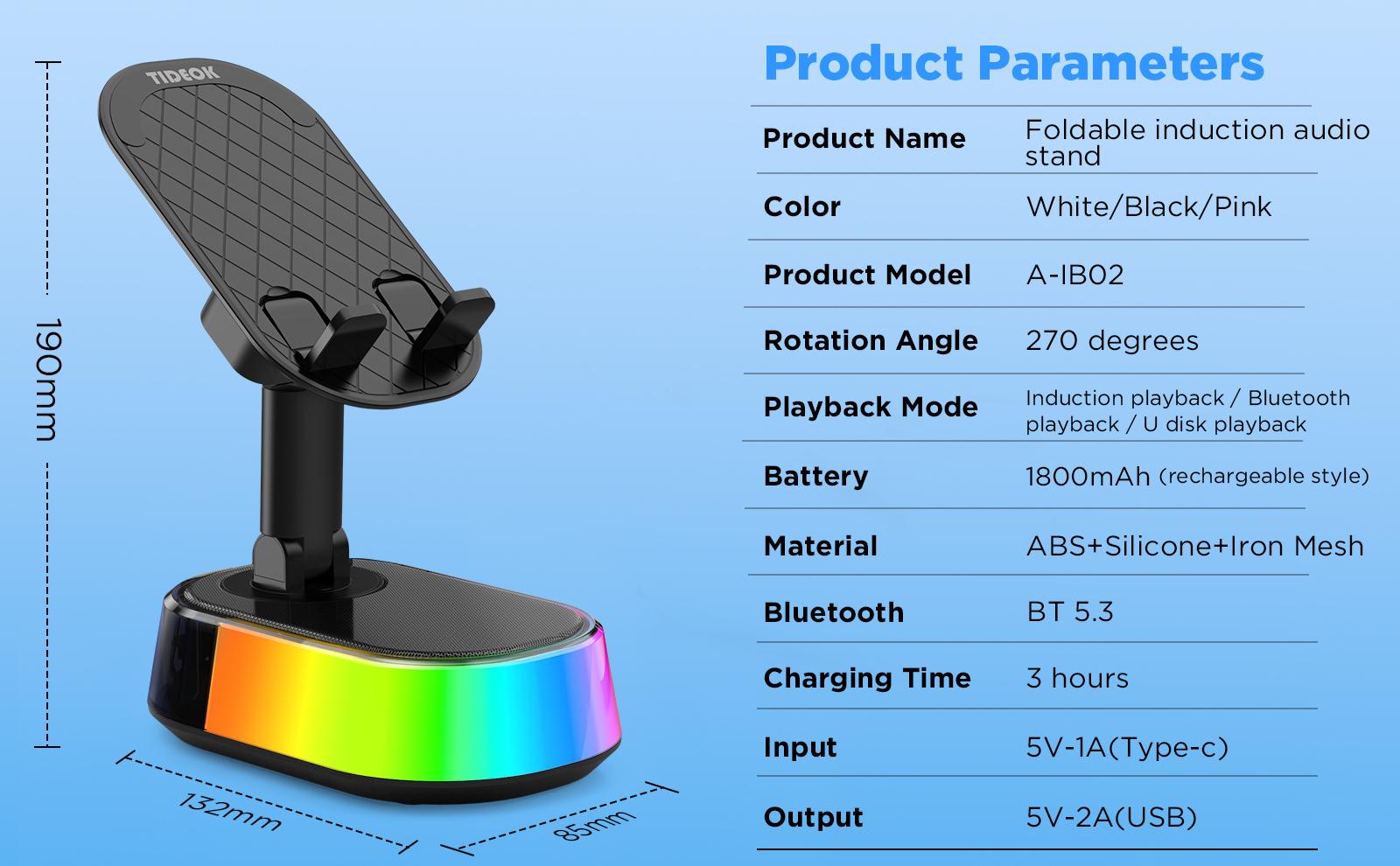 Wireless Induction Audio Speaker Stand, 5in1 Cellphone Holder,  Rechargeable Emergency Power Bank,360° Adjustable Mobile Tablet Stand with Colorful Ambient Light Gifts for Men Women