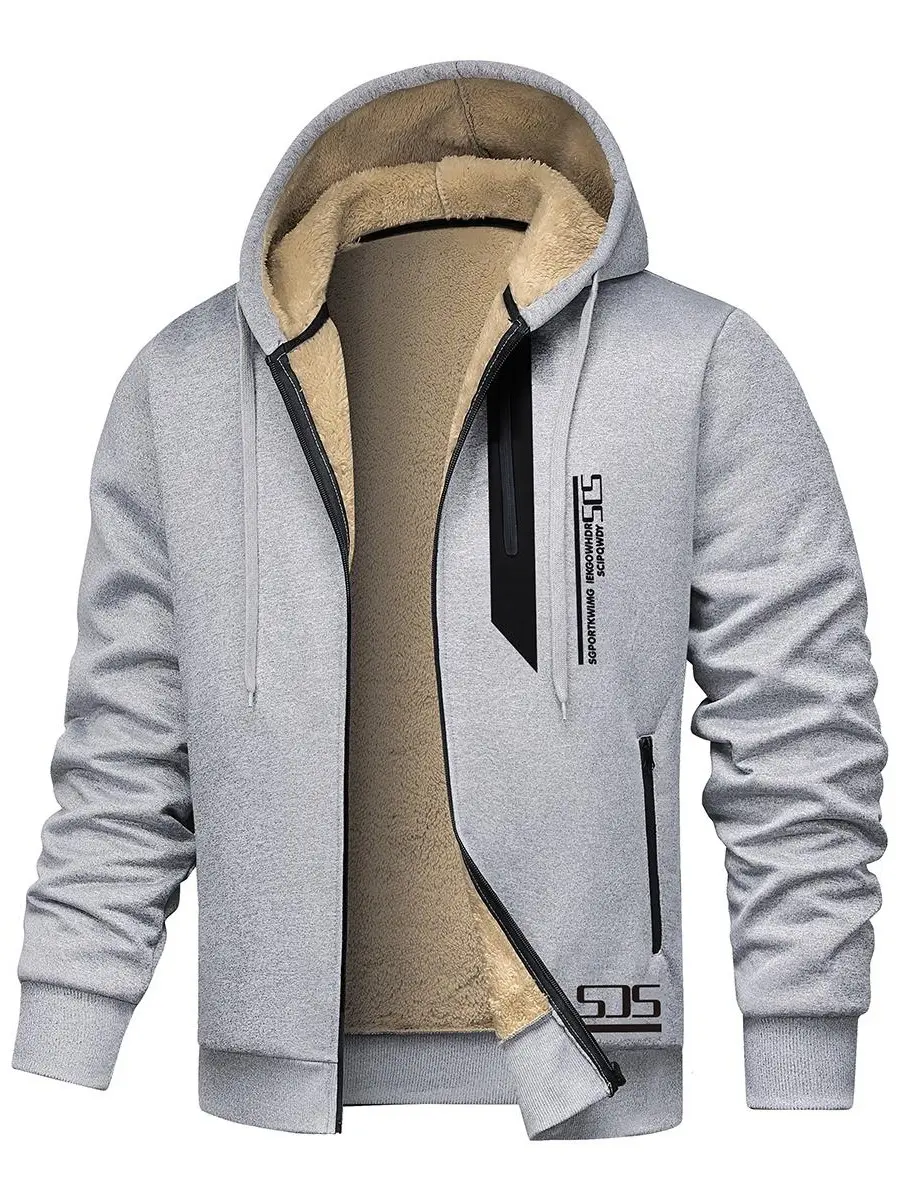Men's Sherpa-Lined Warm Thermal Full-Zip Hooded Jacket - Wrinkle-Resistant Soft Outer Fabric, Secure Zipper Storage Pockets for Cold Weather Daily Travel