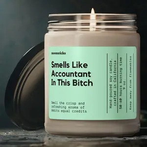 Smells Like Accountant Soy Wax Candle - 50-60 Hours Burn Time, 100% Cotton Wick, Eco-Friendly Vegan Formula, Reusable Glass Jar, 9 Scent Options