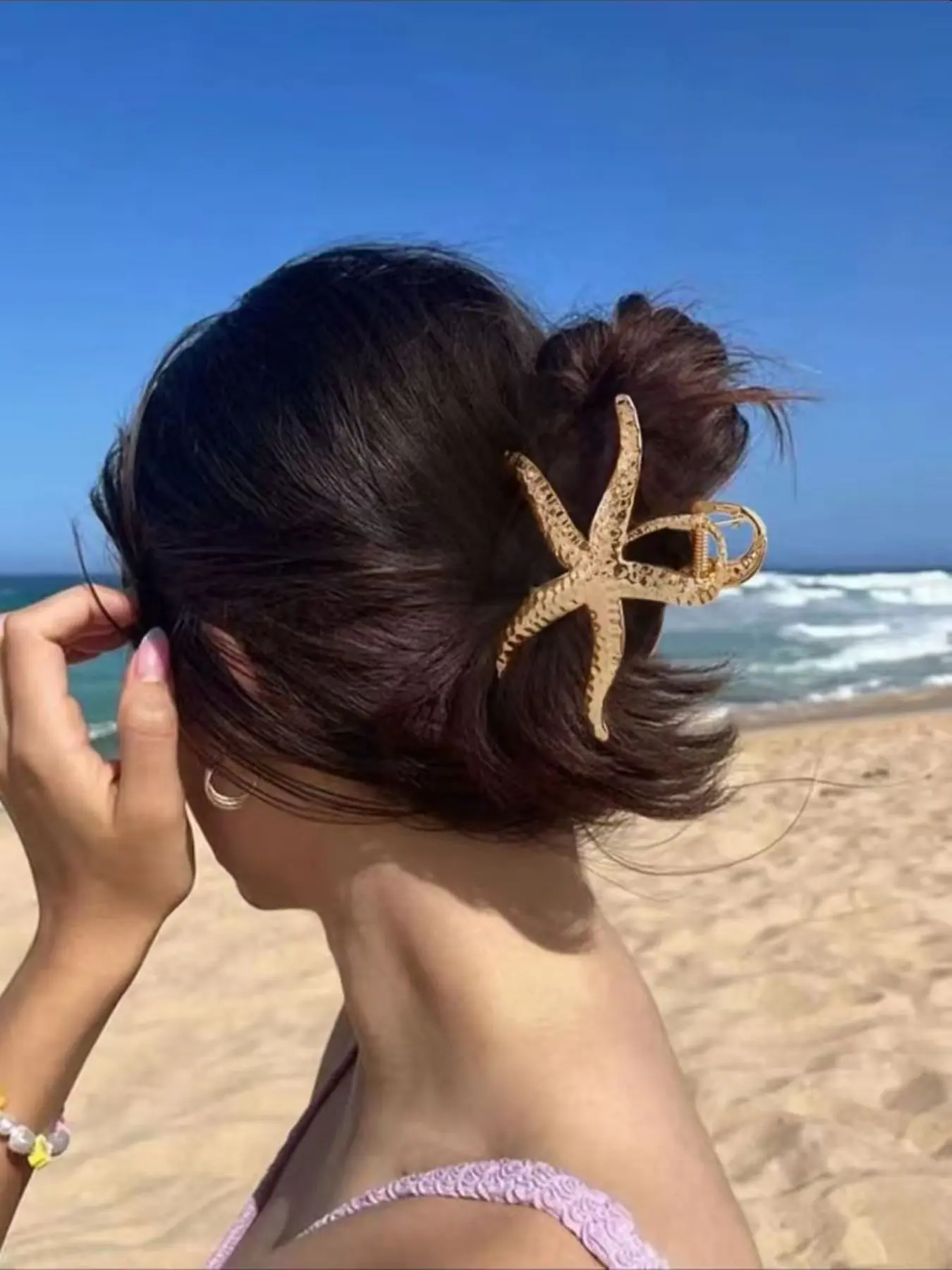 Boho Large Starfish Hair Clip, Distinctive Design Non-Slip Metal Claw Accessory for Beach Weddings, Perfect for Thick Hair Styling