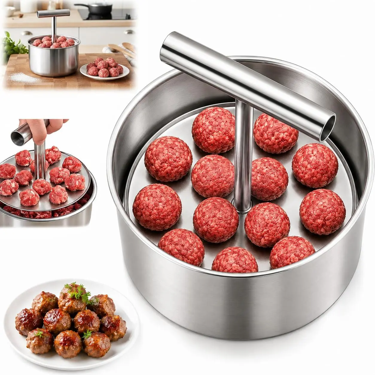 12-Hole Meatball Maker, Stainless Steel Meatball Press Mold, Manual Meatball Shaper for Making 12 Uniform Meatballs at Once, Press Rotate Lift Meatball Making Tool for Ground Beef, Pork, Chicken, Fish and Veggie Balls, Kitchen Cooking Gadget for Meal Prep