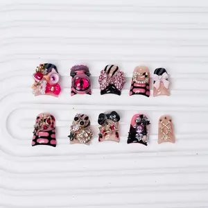 AVIARA Short  Duck Tips 10pcs Handmade Acrylic Press On Nails Luxious Salon Quality Fake Nail detachable aqua nails pink friday