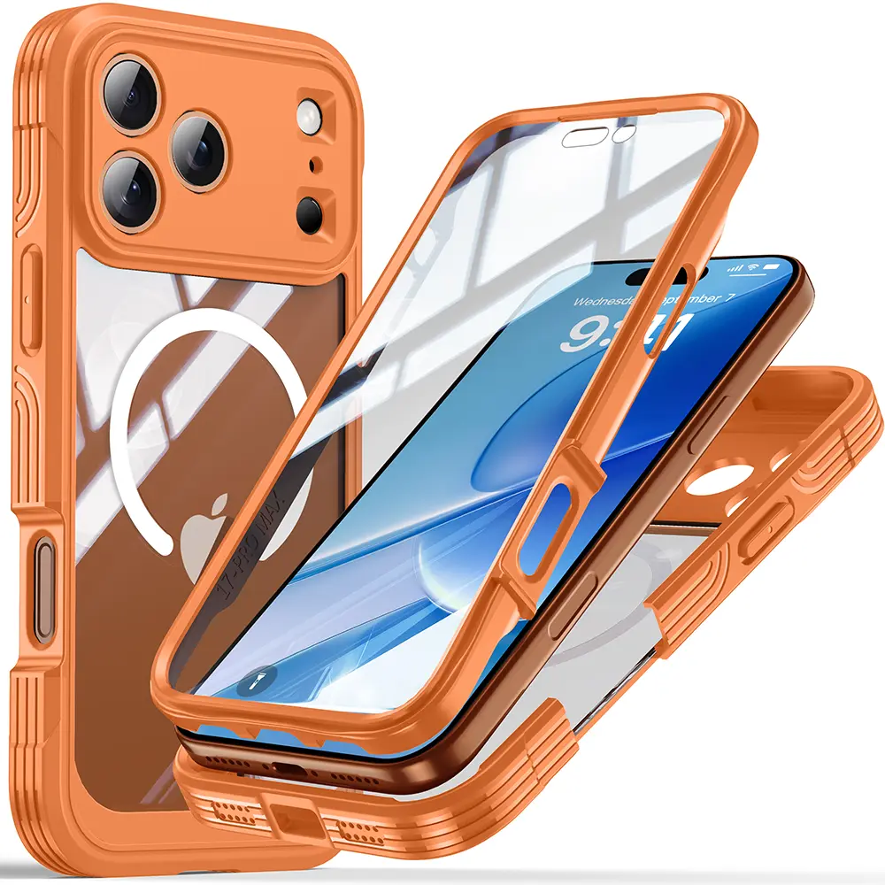 New MagSafe Case for 2025 iPhone 17 Pro Max / 17 Air Shockproof Heavy Duty Cover in Orange Color