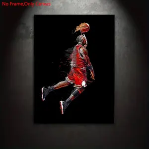 1 piece/set frameless canvas painting print poster, classic digital splatter illustration art, Digital Ink Splash Illustration, Michael Jordan dunking, Sports basketball enthusiasts, ideal gift for bedroom, living room, mural, wall decoration