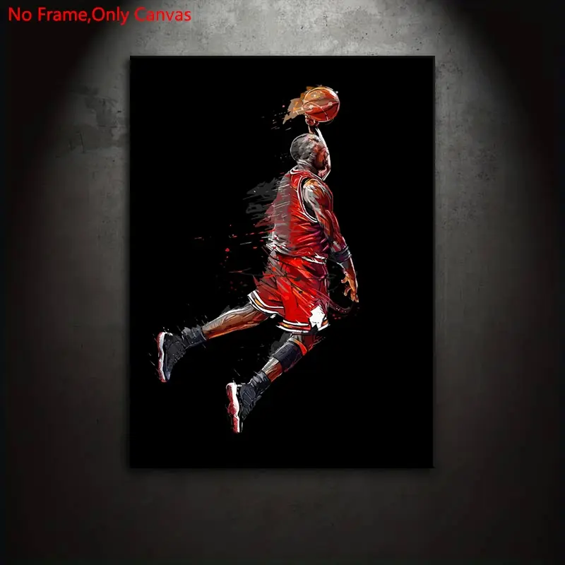 1 piece/set frameless canvas painting print poster, Unframed wall art, digital splatter illustration art, Michael Jordan dunking, Sports basketball enthusiasts, ideal gift for home, wall decoration, Art work for wall decor