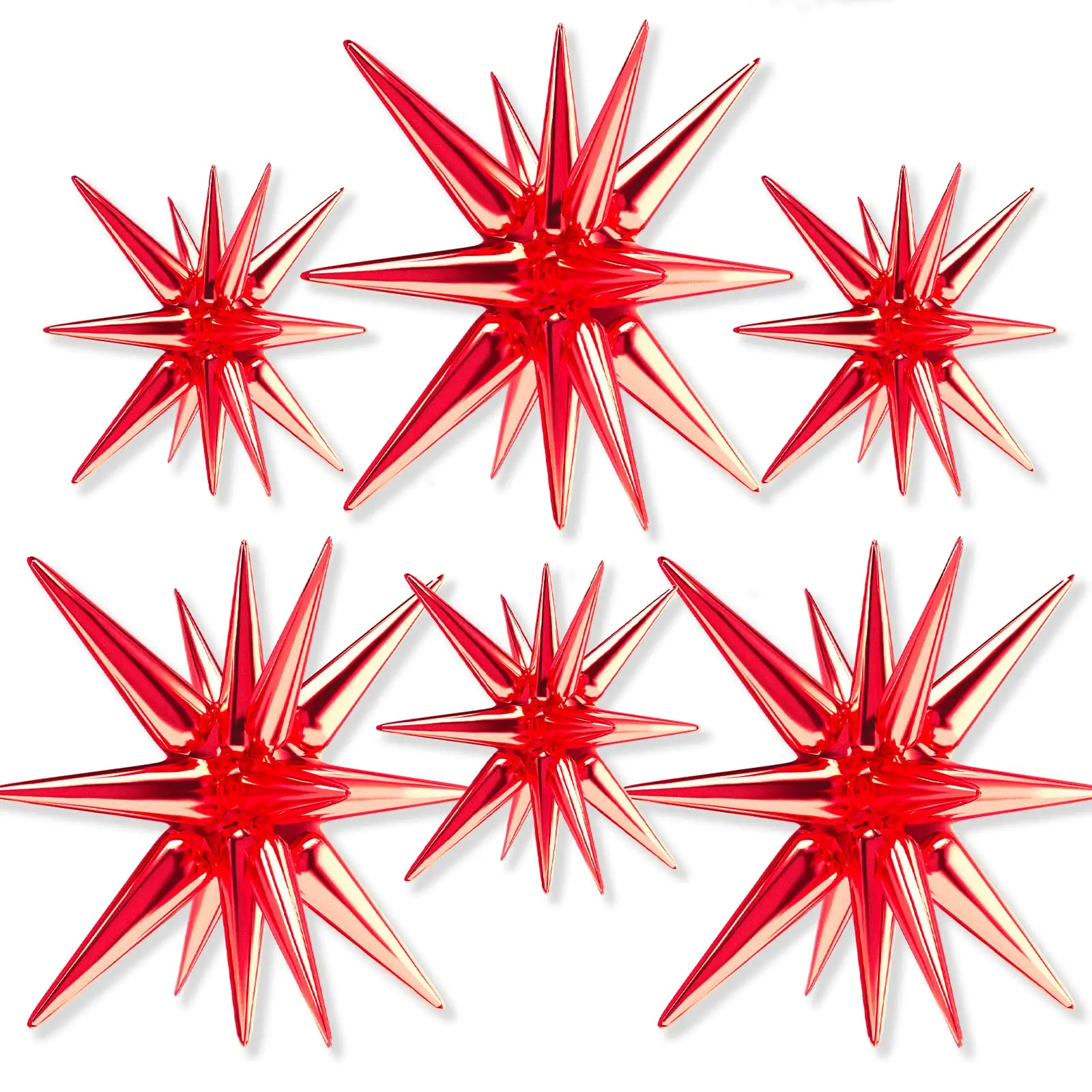 PartyWoo Red Star Aluminium Foil Decorative Balloons Set, 27-Piece with 6 Sizes Including 22-Inch Large Explosion Spike Mylar Balloons, for Birthday Theme & Graduation Decorations, Decorative Balloons Balloons, Foils Balloons