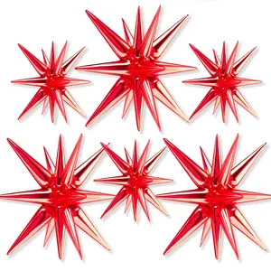 PartyWoo Red Star Metal Foil Balloons, 27-Piece Pack with 6 Different Sizes Including 22-Inch Large Explosion Spike Mylar Balloons, for Graduation, Wedding, Birthday Party Decorations