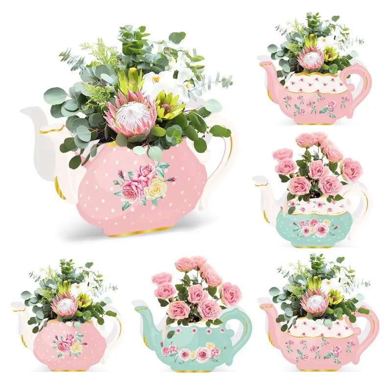 12pcs Floral Arrangement Decorative Teapot Tea Party Gift Party Snack Candy Cardboard Boxes Gift Box Wrapping