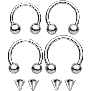 18G/20G Horseshoe Nose Rings-4PCS Titanium 7/8/9/10MM Septum Rings, Ball& Cone Replaceable Helix Cartilage Conch Rook Tragus