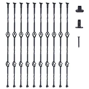 VEVOR Staircase Metal Balusters, 44''x 1/2 Galvanized Steel Decorative Banister Spindles, 10 Pack Deck Baluster with Hollow Double Baskets, Spiral Stair Railing with Shoes Screws