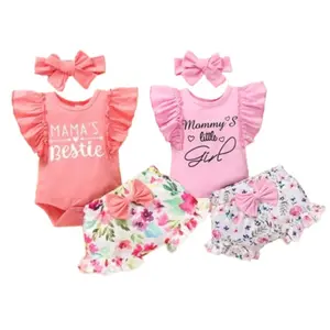 Ready Stock 0-18M baby girl pink outfit baby girl romper and short set baby girl clothes 223040003